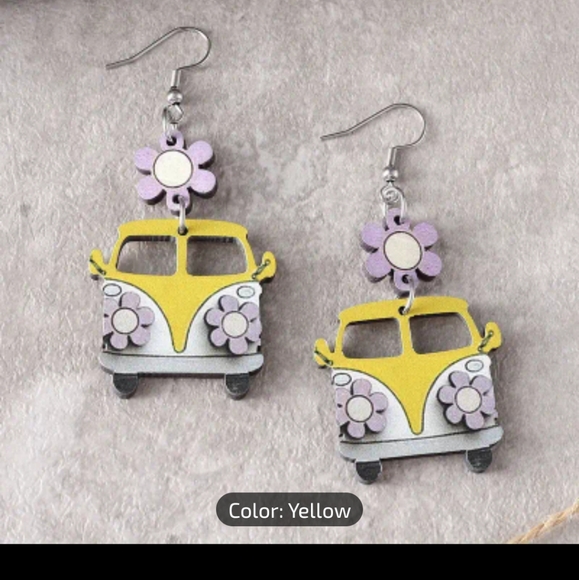 🛑3/$15. Groovy Yellow Van Earrings - Picture 3 of 3